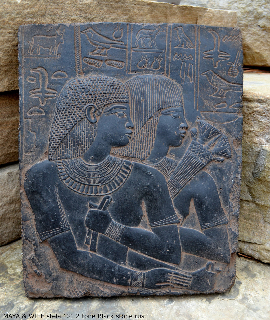History Egyptian MAYA & WIFE stela Plaque Artifact  Sculpture 12" www.Neo-Mfg.com home decor