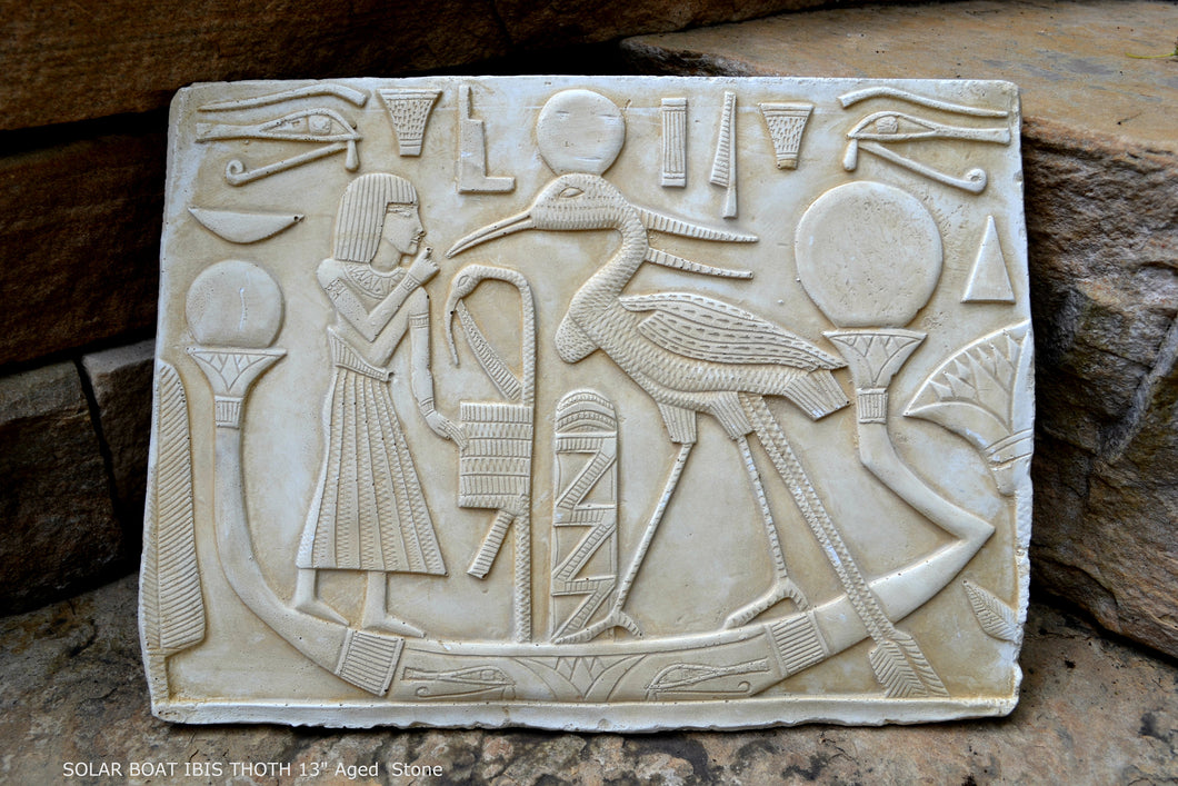 Egyptian Solar boat Ibis Thoth sculpture wall art frieze www.Neo-Mfg.com 13"