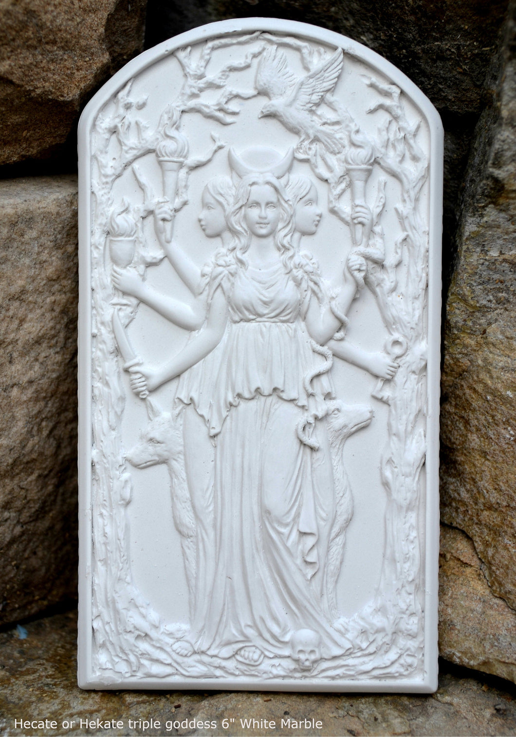 Hecate or Hekate triple goddess wall Sculpture www.Neo-Mfg.com 6" alter moon