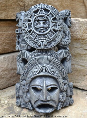 History Aztec Maya Artifact mask Sun Stone with Serpent & Jaguar Sculpture Statue 10" Tall www.Neo-Mfg.com Wall plaque