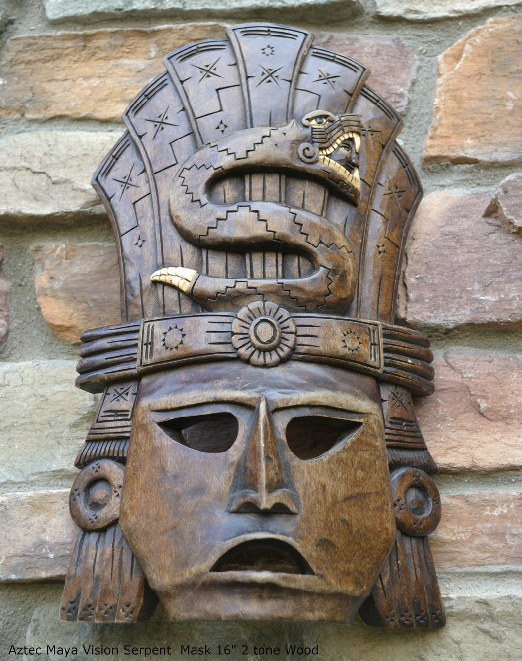 History Aztec Maya Vision Serpent mask Sculpture Statue 16" Tall www.Neo-Mfg.com wall plaque art