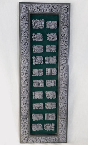 Aztec Mayan lintel Glyph 20 icon panel Stela Fragment Sculptural wall relief plaque www.Neo-Mfg.com 28"