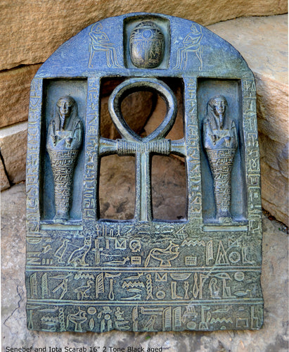 History Egyptian Stele for Senebef and Ipta Scarab Artifact Carved Sculpture Statue 16" Tall www.Neo-Mfg.com Museum reproduction
