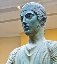 Load image into Gallery viewer, Roman Greek Charioteer of Delphi victorious Bust Sculptural Wall frieze plaque www.Neo-Mfg.com 10&quot; tall museum reproduction
