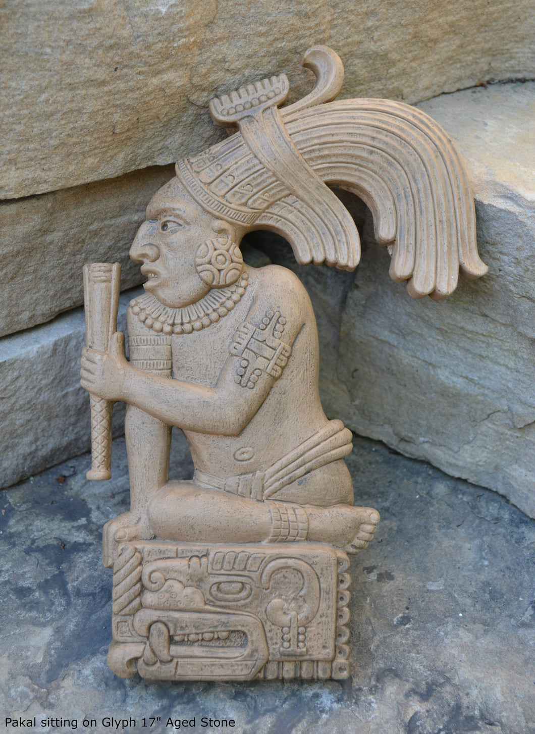 History Aztec Maya Pakal Sculpture Statue 17" Tall Wall Neo-Mfg