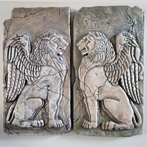 Animal Winged Lion stone fragment sculpture wall plaque relief 30" tall www.Neo-Mfg.com Grand Scale SOLD as EACH