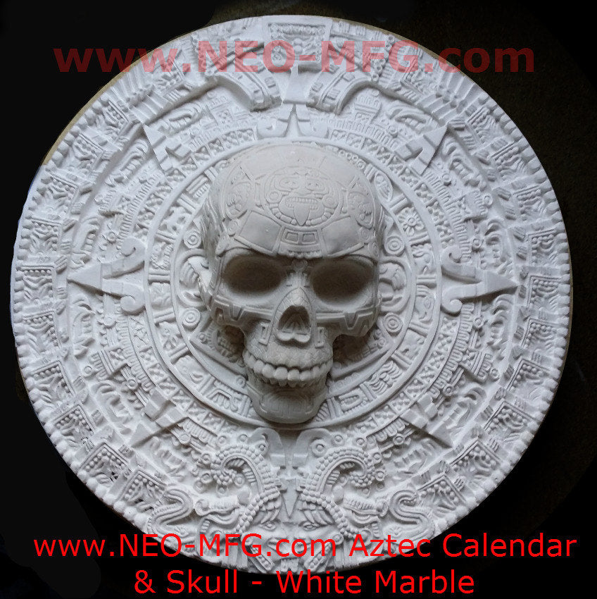 History Aztec Maya Artifact Carved Skull on Calendar Sculpture Statue 17" Tall Neo-Mfg
