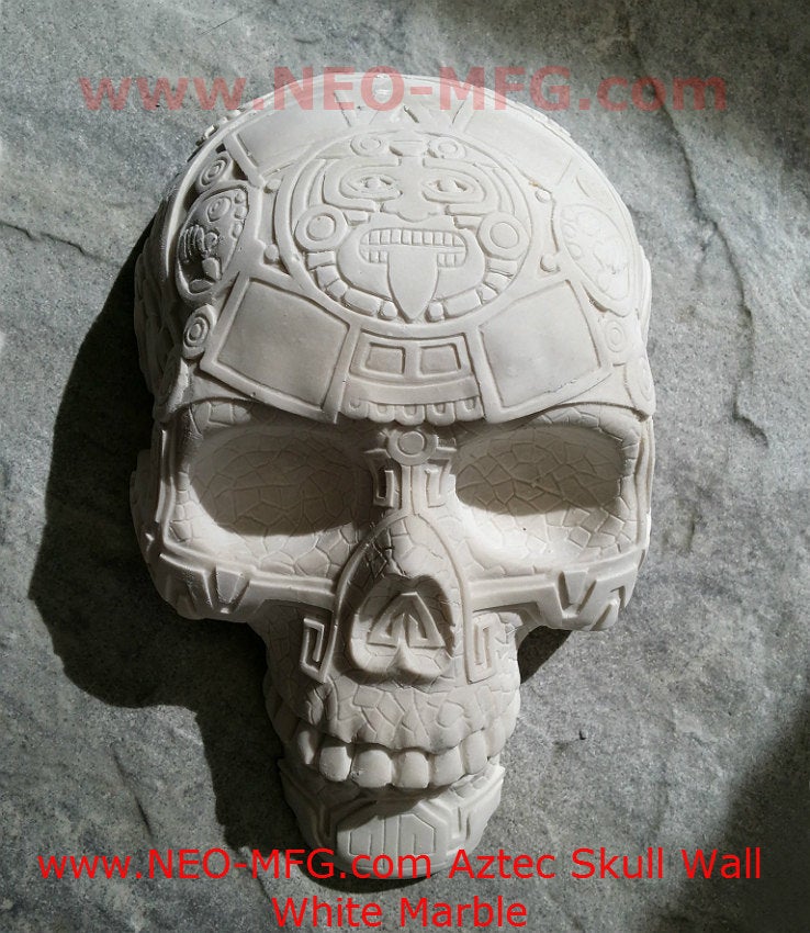 History Aztec Maya Artifact Carved Skull Wall Sculpture Statue 8" Tall Neo-Mfg