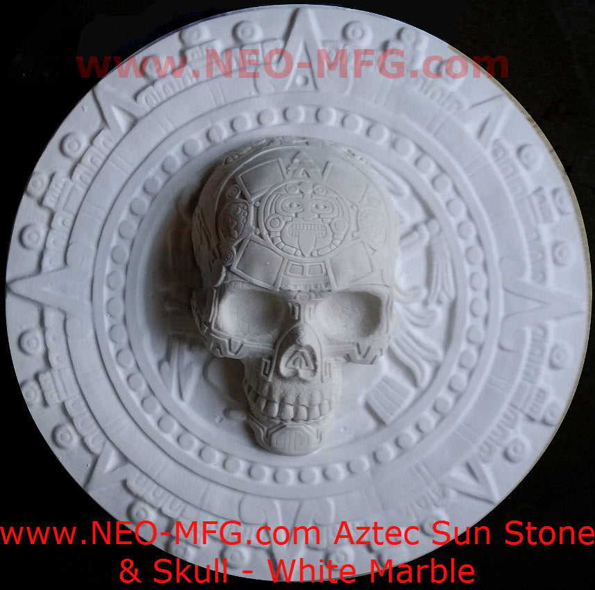 History Aztec Maya Artifact Carved Skull on Sun Stone Sculpture Statue 17" Tall Neo-Mfg