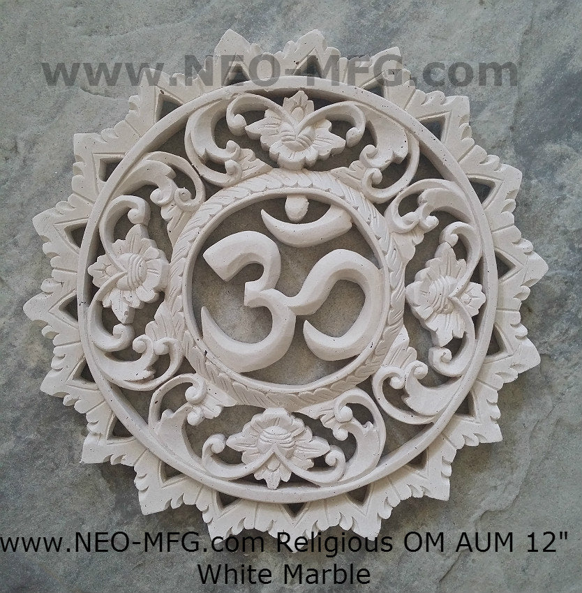 Religious OM AUM Nameste Carved Sculpture Statue Plaque 12" Neo-Mfg c6