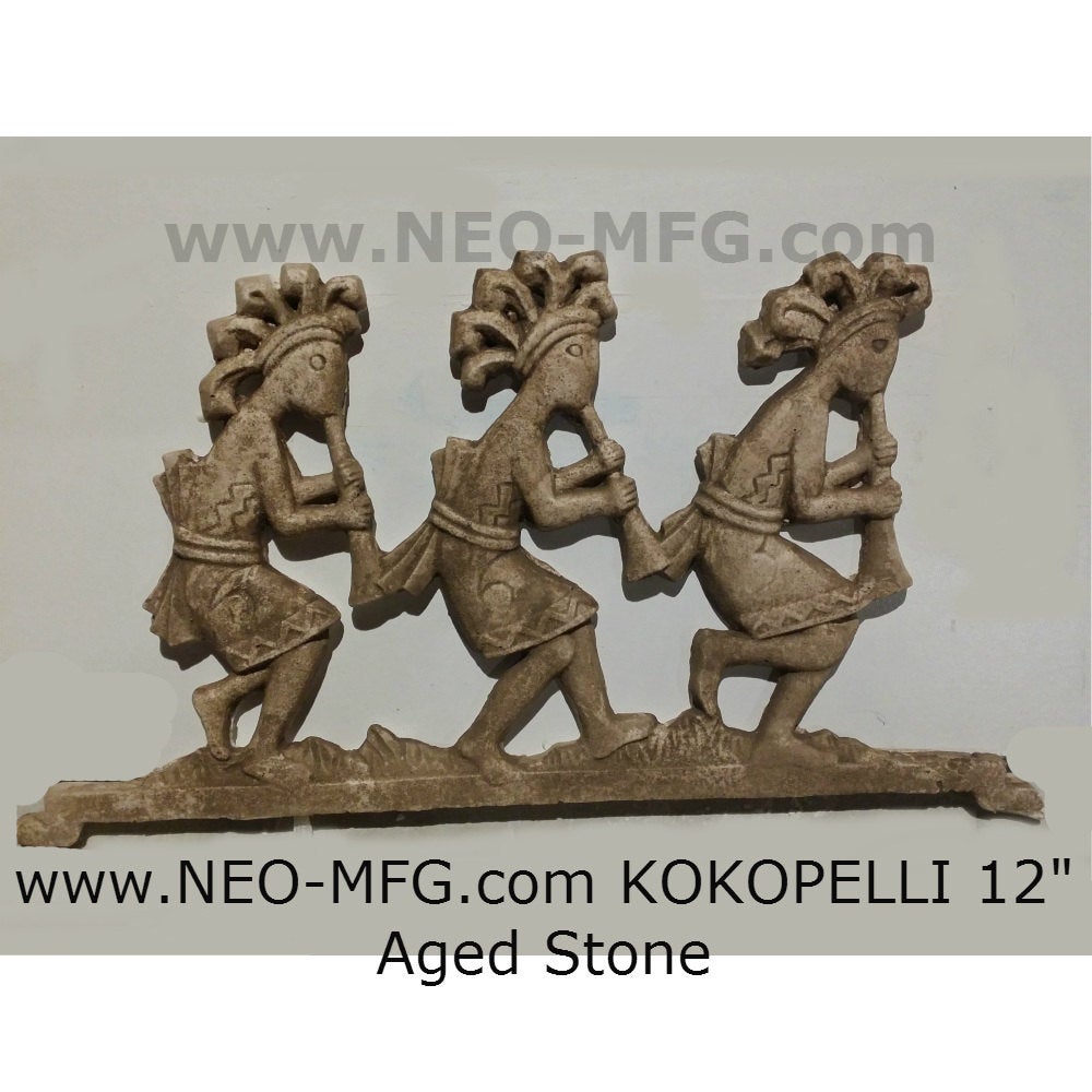 History KOKOPELLI MAYAN AZTEC  Sculptural wall relief plaque 12" www.Neo-Mfg.com