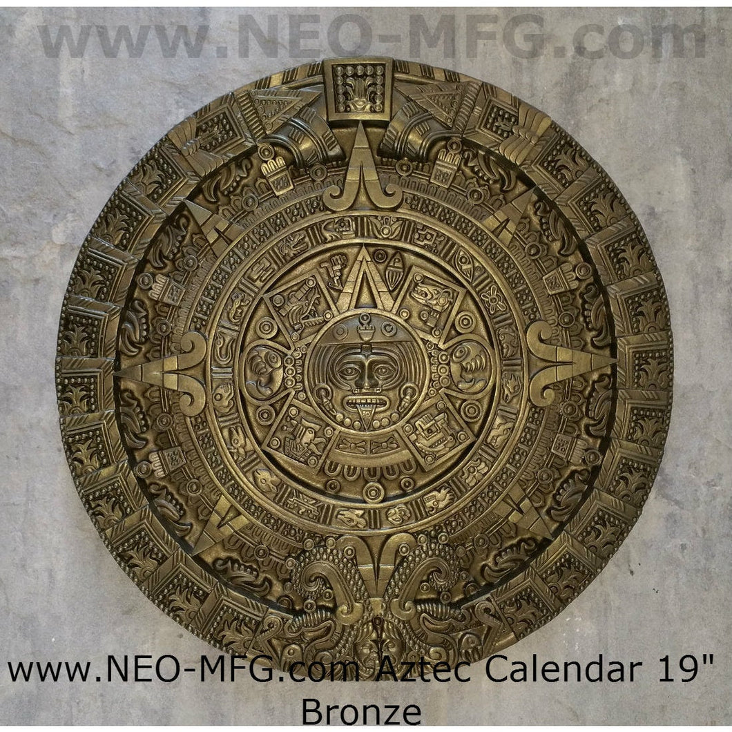 History MAYAN AZTEC CALENDAR Sculptural wall relief plaque 19" Museum Quality Neo-Mfg Cold Cast Metal